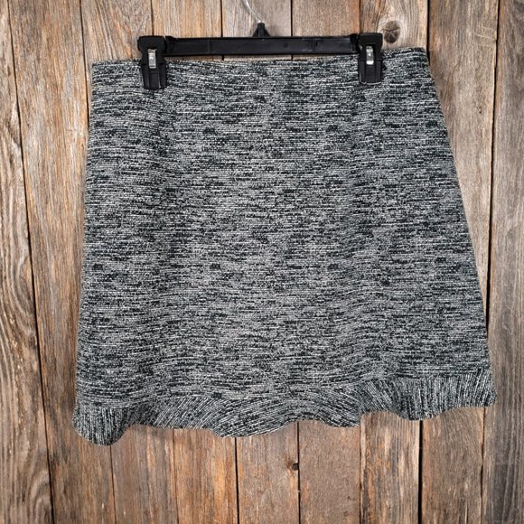 Loft L Women's Black Teal Green Tweed Boucle Ruffle Flippy Swing Mini Skirt - Picture 3 of 5